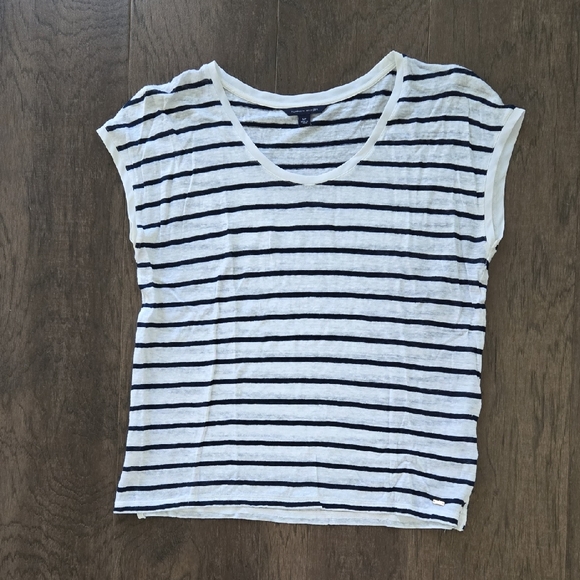 Tommy Hilfiger Navy and White Striped V-Neck Tee - Picture 1 of 2